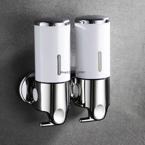 (2 Blancs) Distributeur mural de gel hydroalcoolique de haute qualité pour hôtels, avec ventouse et à pression manuelle. Collecteur de savon liquide et de mousse. Accessoires de salle de bain. (1/5)