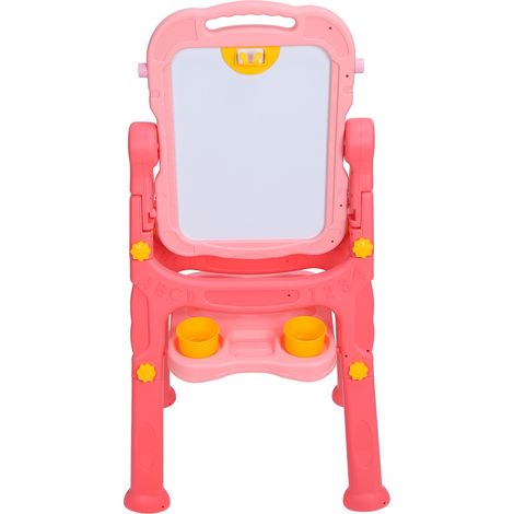 Chevalet enfant double face PP plastique, tableau magnétique dessin réglable en hauteur rose (1/5)
