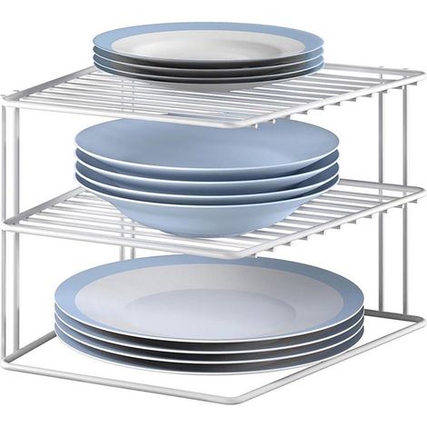 Organisateur d'angle à assiettes 2 niveaux 25x25x19 cm – Métal LDPE – Rangement optimisé pour cuisines modernes – Compatible avec vaisselle – (1/5)