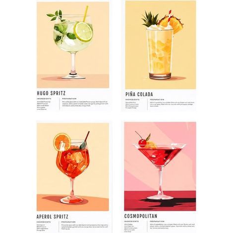 Retro Cocktail Posters 20 x 30 cm Vintage Poster Wall Decoration Kitchen Poster Vintage Poster without Frame (1/5)