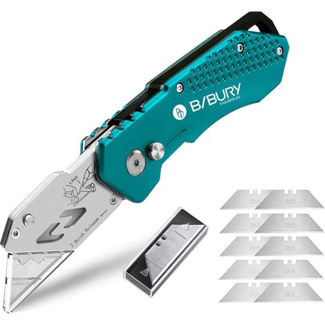 Professional Knife, Pocket Knife with 10 Extra SK5 Blades, Stainless Steel Knife Provided Quick Release Button and Ergonomic Handle – Green (1/5)
