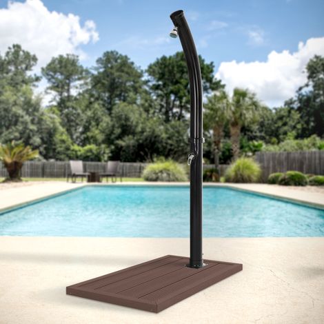 ML-Design Doccia Solare con Soffione 20 L con Piastra Base in WPC per Giardino Piscina Esterno 222 x 11,5 cm in PVC e ABS Cromato Temperatura Massima 60°C Acqua Calda Elemento di Pavimento 101 x 63 cm (1/5)
