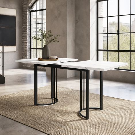 MEUBLIV Ausziehtisch 140–179,5 x 80 cm Weiß/Schwarz – Tischplatte in Marmoroptik (1/5)