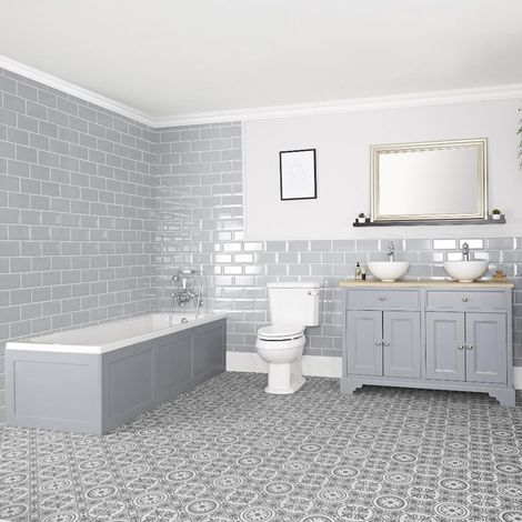 Milano Thornton Bathroom Suite with Single Ended Bath  1210mm Vanity Unit with Countertop Basin and Close Coupled Toilet WC - Light Grey (1/5)