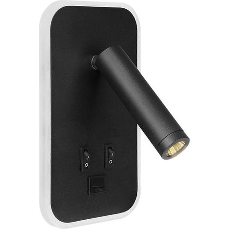 Applique murale rétroéclairée, chargement USB, rotation à 330°, orientable, lampe de chevet/de lecture, noire (1/5)