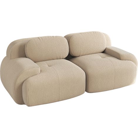 Divano Angolare Modulare 2 Posti, Senza Struttura, Braccioli Curvi, Tessuto A Coste, Beige (1/5)