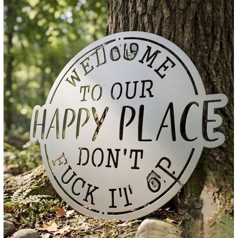 Welcome to Our Happy Place Fun Hanging Sign - Silver - 20cm