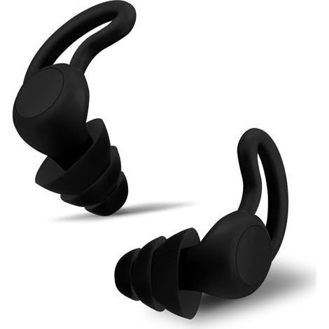 Bouchons d'oreilles NRR 40 dB ultra confortables en silicone réutilisables pour dormir, ronflements, natation, études, concerts, suppression du bruit et protection auditive - Noir (1/5)