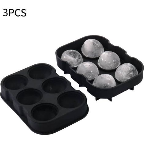 Lot de 3 bacs à glaçons en silicone – Bac à glaçons avec couvercle – Grands moules à glaçons en silicone sans BPA – Moules à glaçons ronds en silicone – Machine à glaçons – Noir (1/4)