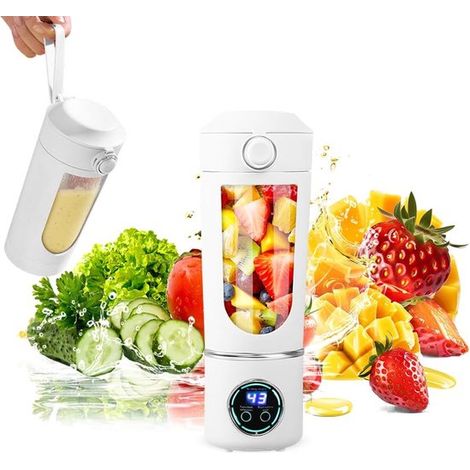 Batidora portátil de 700 ml, batidora recargable para batidos, con 12 cuchillas de acero inoxidable, oficina y deportes (blanca) (1/5)