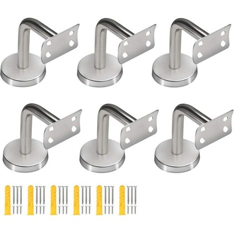 Set mit 6 Edelstahl-Handlaufhalterungen, gebogene Handlaufhalterungen für runde Geländer, Treppengeländerhalterungen, Handlaufhalterungen mit Befestigungsschrauben für Geländer (1/5)