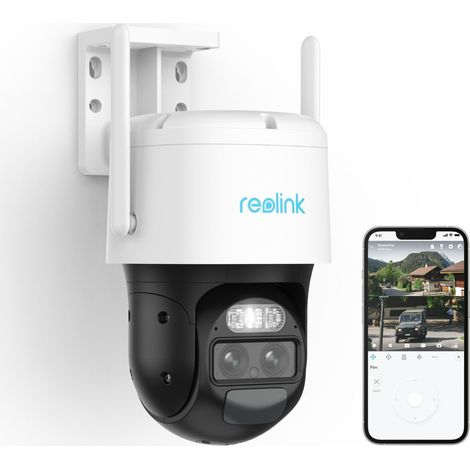 Reolink 4MP WiFi Batteria Telecamera di sicurezza, Smart Auto Tracking Zoom 6X, doppio obiettivo, proiettore, TrackMix