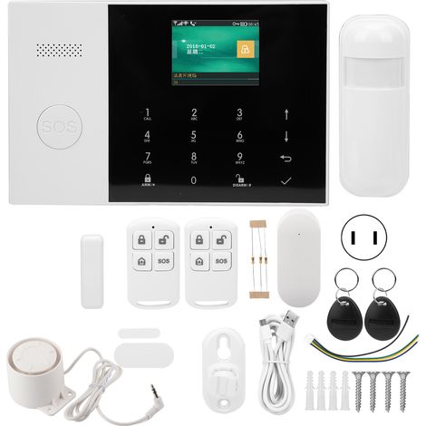 Kit de détection antivol WiFi GSM GPRS 2,4 pouces TFT avec bouton SOS, système d'alarme domestique compatible Tuya, 100-240V (prise US) (1/5)