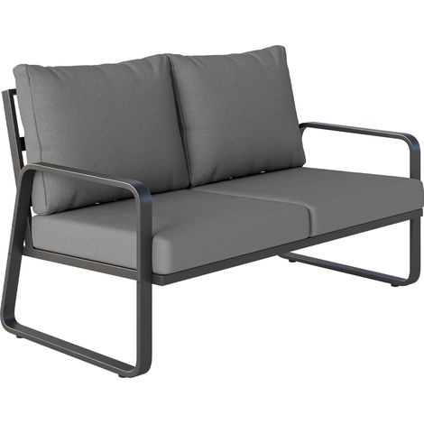 2-Sitzer-Gartensofa mit dicken Kissen, abnehmbaren Bezügen und modernen Armlehnen, 121 x 69 x 69 cm, Hellgrau