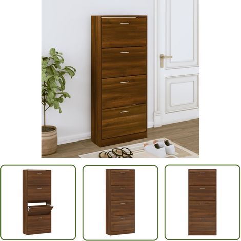 The Living Store Armoire à chaussures Chêne marron 63x24x147cm Bois d'ingénierie - Meuble Rangement Chaussures - Armoire Chaussure - Rangements Intérieur - Rangement Entrée - Commode Chaussures (1/5)