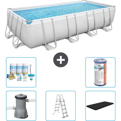 Piscine Rectangulaire Bestway Power Steel - 488 x 244 x 122 - Grise - Comprend des Accessoires CB29