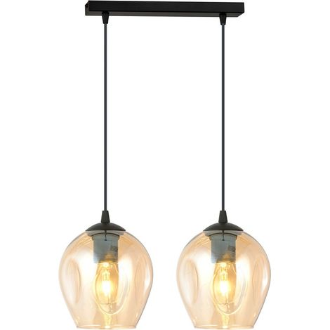 Lampada a Sospensione Istar, Acciaio verniciato a polvere, Vetro, Nero, Ambra, 40x100x14 cm