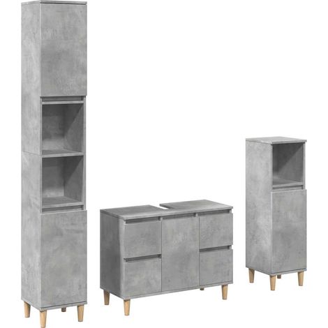 Maison Exclusive - 3-tlg. Badmöbel-Set Betongrau Holzwerkstoff
