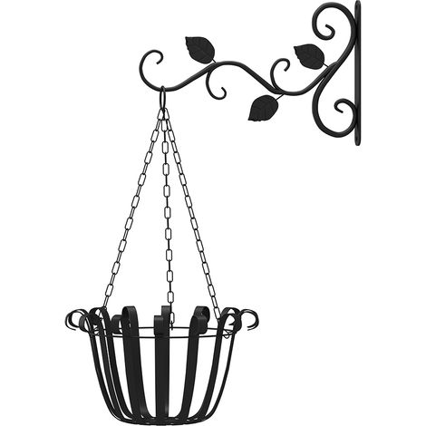 2 supports muraux noirs pour fleurs, crochets décoratifs en fer forgé, porte-paniers suspendus design, fixation murale pour jardinière
