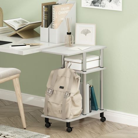 Table d'appoint à 3 Niveaux en Forme de C avec roulettes, Montage sans Outils, Table de Chevet avec étagère Ouverte, pour Salon, Chambre à Coucher, chêne Blanc/Acier Inoxydable (1/5)