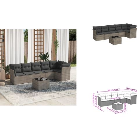 7-tlg. Garten-Sofagarnitur mit Kissen Grau Poly Rattan - Gartengestelle - Gartenmöbelset - Lounge Set - Rattan Möbel - Garten Sofa (1/3)