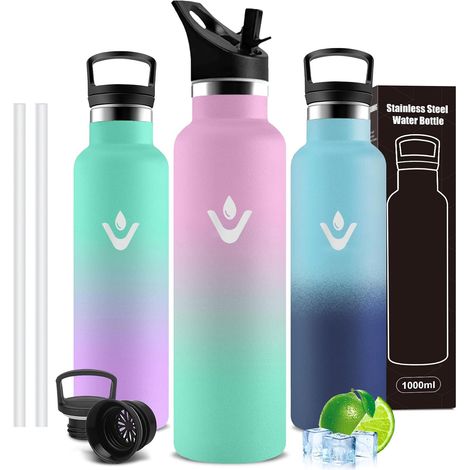 Gourde Isotherme- 1l- Bouteille Isotherme avec Paille, sans BPA, pour Yoga (1/5)