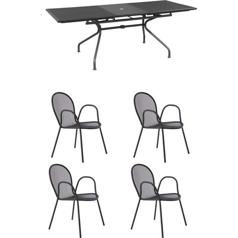 OFFERTA EMU SET TAVOLO ATHENA ALLUNGABILE 160/210X90 + 4 POLTRONE RONDA FERRO ANTICO