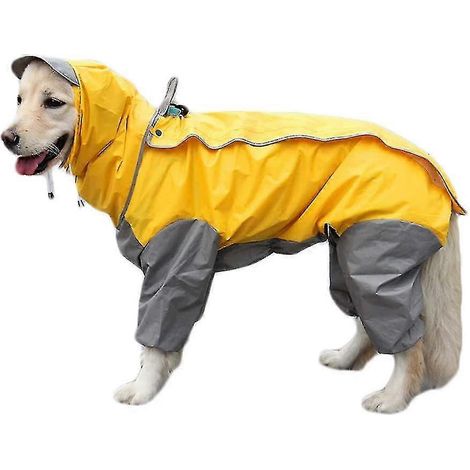 Impermeable amarillo para perro con capucha desmontable, cordón ajustable, 10 tallas. (1/3)