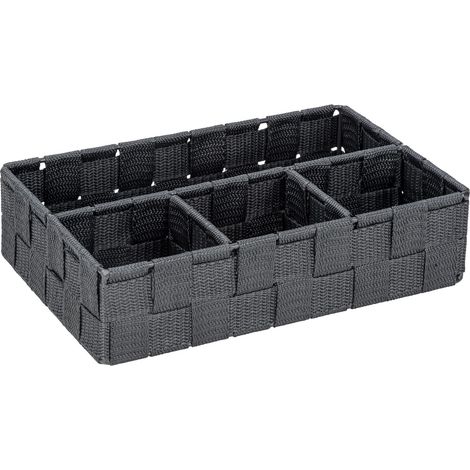 Wenko Cestino da bagno piccolo Adria grigio scuro - Organizzatore per il bagno con 4 scomparti, Polipropilene, 26 x 6.5 x 17 cm, Grigio scuro (1/4)