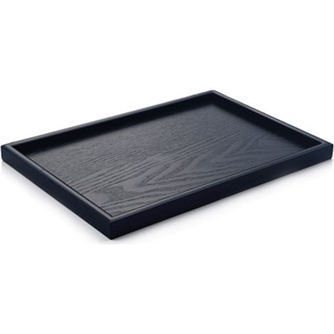 Bandeja rectangular de madera, superficie lisa, bordes elevados, para el hogar, restaurante o cafetería. (1/5)