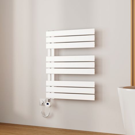 EMKE Sèche-Serviettes Électrique à Thermostat, Minuterie et Puissance Réglable, Blanc 400W 762x600 mm