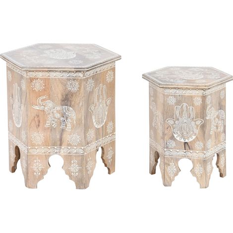 Set de 2 tables d'appoints en bois de manguier coloris naturel -PEGANE- (1/4)