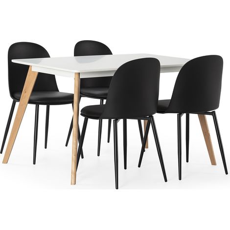 Juego de mesa 120x80 cm y 4 sillas de comedor Kana color Negro