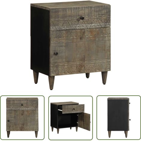 vidaXL Table de chevet gris clair 50x33x60 cm bois de manguier massif (1/5)