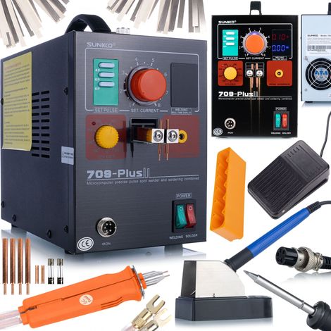 Rosfix Punktschweißgerät Sunkko 709 Plus – 3,2 kW, 220 V  LCD-Anzeige, Fußpedal, T12-Lötkolben  Für 18650 Akkus & Batteriepack  Präzise Impulssteuerung  Löttechnikgerät