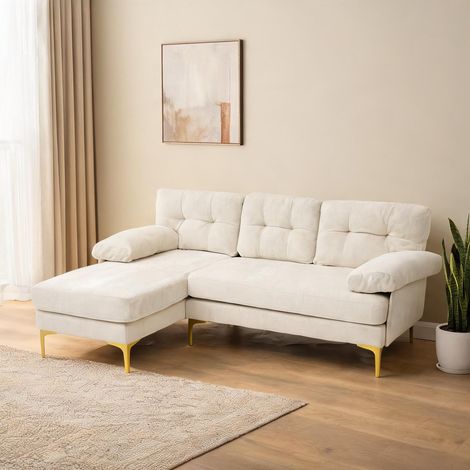 Canapé d'angle convertible 3 places en tissu côtelé beige 187,5 (1/5)