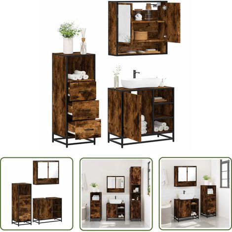vidaXL 3-tlg. Badmöbel-Set Räuchereiche Holzwerkstoff (1/5)