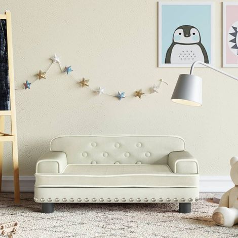 Canapé pour enfants, Fauteuil enfants, Canapé Relax Salon, Canapé droit fixe crème 70x45x30 cm velours MJU9108 (1/5)