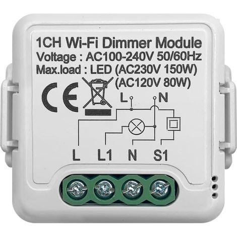Module de Variateur Intelligent Tuya Wifi 10A, Prise en Charge Du Contrôle à 2 Voies, 1 Gang, Compatible avec L'Application Home Smart Life, Installation Facile (1/5)