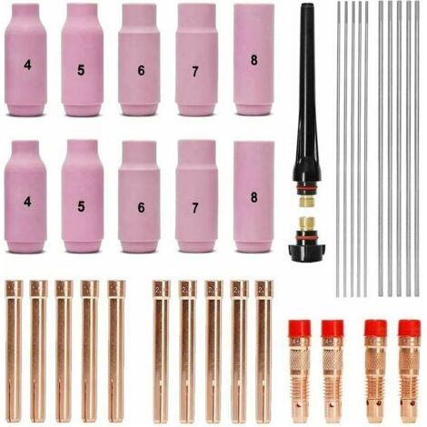 Ensemble d'accessoires de soudage TIG Manchons + Boîtier + Buses en céramique + Électrodes en tungstène pour lampe de soudage WP26 TIG (1/5)