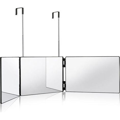 Tonchean – 3-Sided Magnifying Mirror – 360° Folding Hairdressing Mirror – Adjustable Height with Telescopic Hooks – For Makeup and Shaving (1/4)