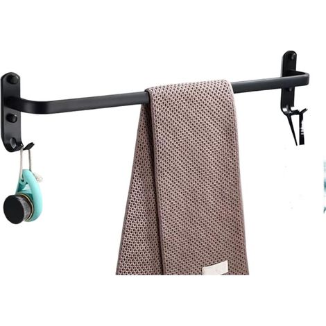 Porte-serviettes mural avec 2 crochets porte-serviettes pour salle de bain hôtel cuisine noir simple couche 30 cm (1/5)