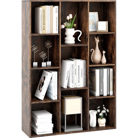 Libreria a 11 cubi multifunzionale con kit anti-ribaltamento per soggiorno, Scaffale moderno geometrico Marrone (1/5)