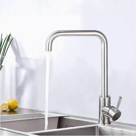 Robinet De Cuisine - Bec Pivotant 360° - Finition Acier Brossé - Robinet Évier Cuisine - 1 Pièce