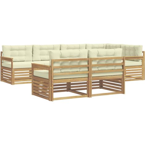 Set di divani da esterno 7 pz 7-Posti Bianco e Crema Poliestere vidaXL (1/5)