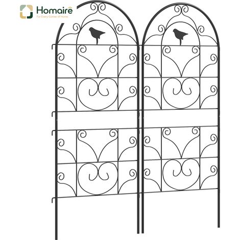 HOMAIRE Set de 2 treillis métalliques anti-rouille à fixation en piquet avec design d'oiseau pour plantes grimpantes, 50x120 cm, noir