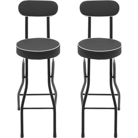 Lot de 2 tabourets de bar, Chaises hautes pliables, hauteur d'assise 65 cm, chaise de cuisine avec dossier, jusqu'à 125 kg, Noir (1/5)