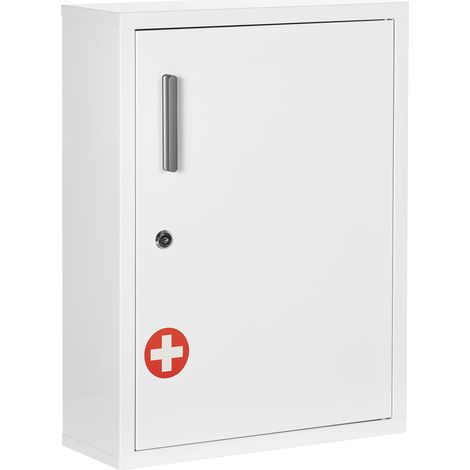 Armoire à pharmacie 2 étagères 3 niveaux porte verrouillable clés 40 x 15 x 53.5 cm blanc