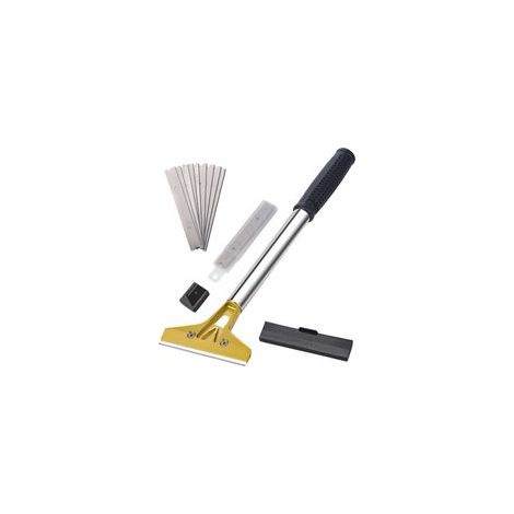Spatule de nettoyage, grattoir outil de calfeutrage manche long 320 mm avec 10 lames inox 100 mm, pour carrelage, papier peint, colle, miroirs, poêles