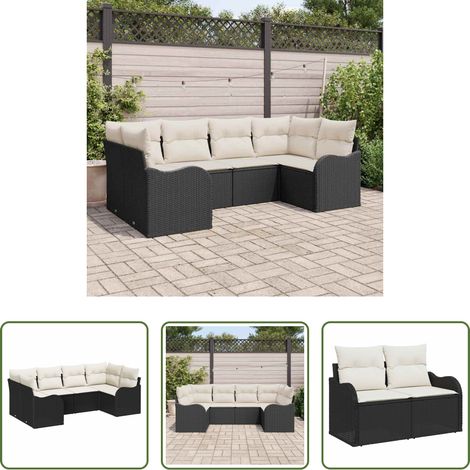 Canapé modulaire - Ensemble de canapé de jardin 6 pcs Noir et blanc Poly rotin (1/5)